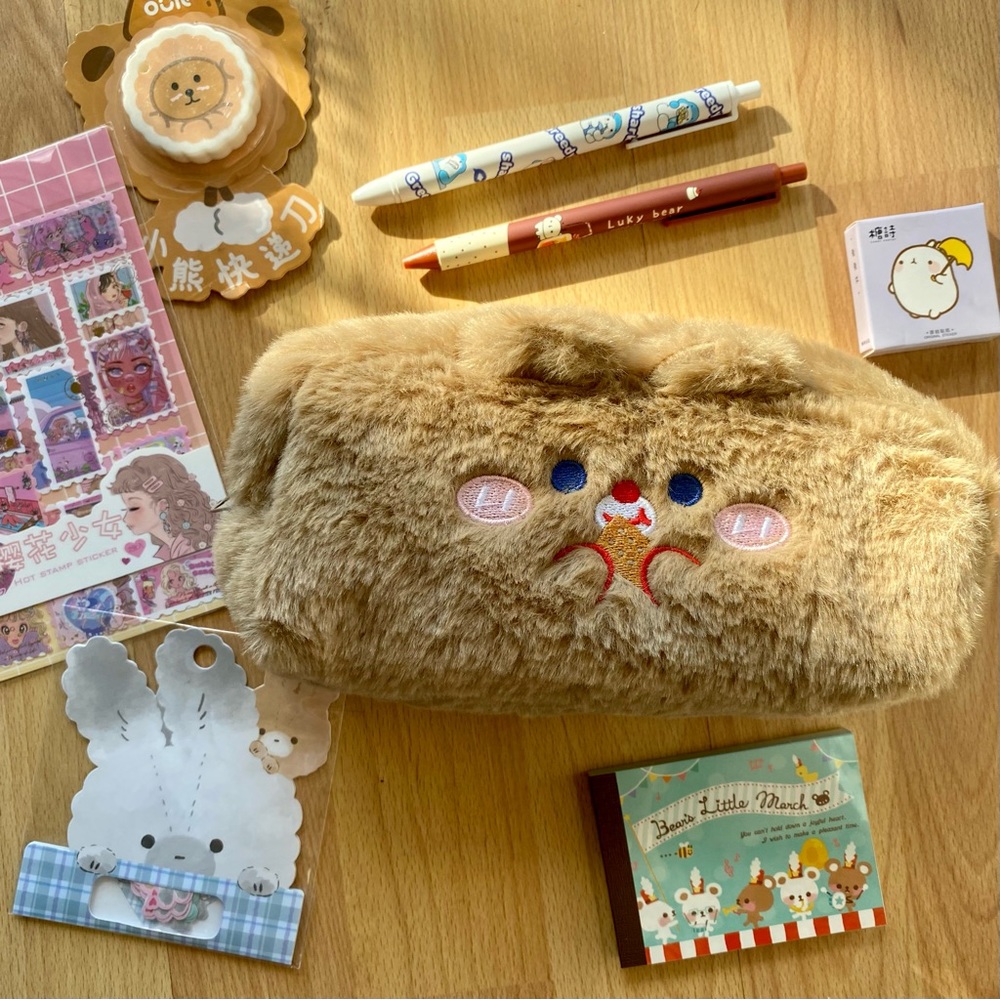 Kawaii Stationery Set - Plush Pencil Bag - Stickers & more
